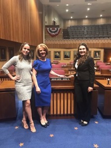 Anna Moriarty, left, and Stella Lovelady with state Sen. Heather Carter.