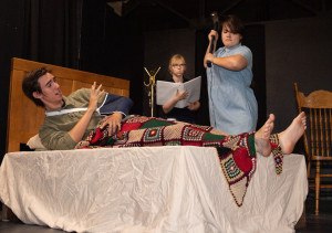 Grace Fraser, center, directs Roshelle Lilly and Elijah Rusev during a rehearsal for 'Misery.'