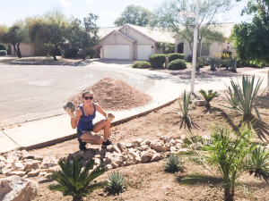 Sierra working outdoors.