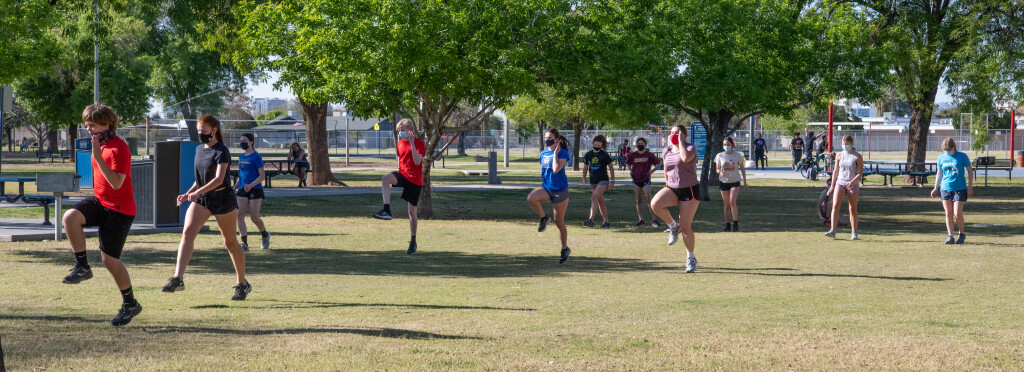 Warmups during track practice at Meyer Park.